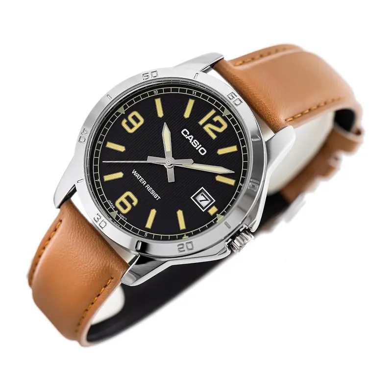 Casio Enticer Black Dial Brown Leather Men's Watch- MTP-V004L-1B2